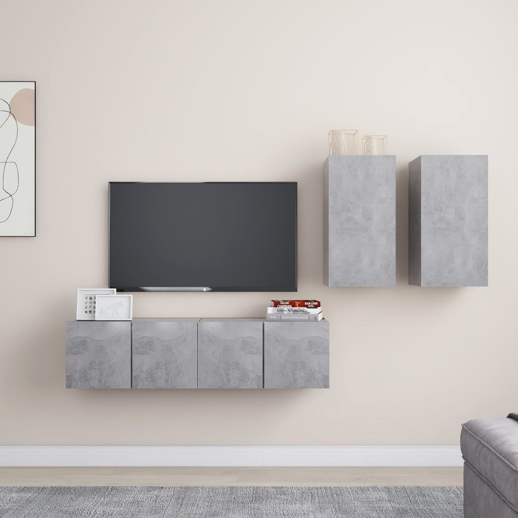 4-delige Tv-meubelset spaanplaat betongrijs is nu te koop bij PeponiXL, paradijselijk wonen!