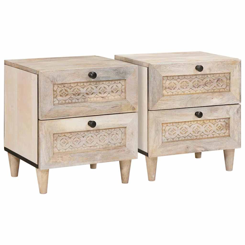 Nachtkastje 2 pcs Beige 40 x 33 x 46 cm Massief acaciahout is nu te koop bij PeponiXL, paradijselijk wonen!
