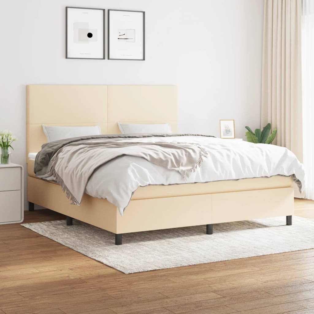 Boxspring met matras stof crèmekleurig 180x200 cm is nu te koop bij PeponiXL, paradijselijk wonen!