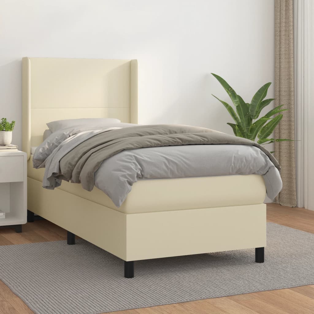 Boxspring met matras kunstleer crèmekleurig 80x200 cm is nu te koop bij PeponiXL, paradijselijk wonen!