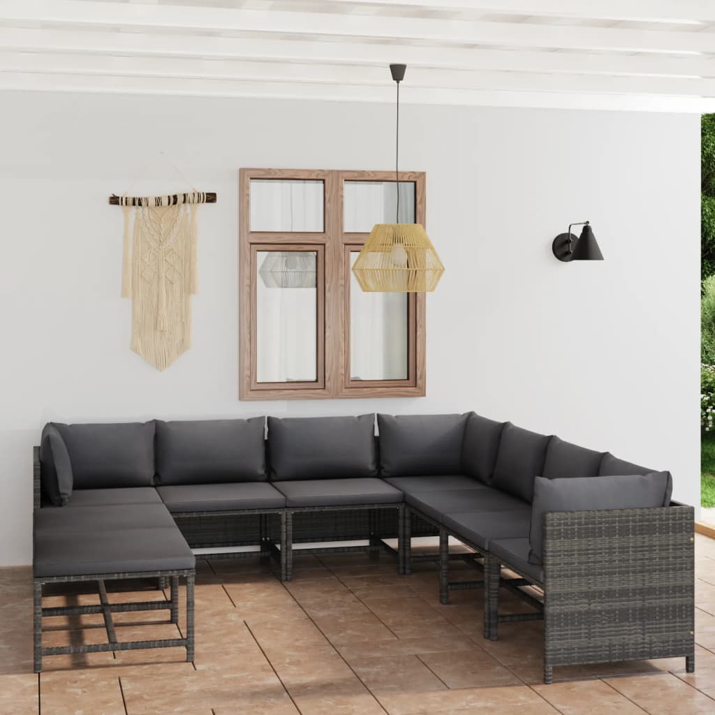 9-delige Loungeset met kussens poly rattan grijs is nu te koop bij PeponiXL, paradijselijk wonen!