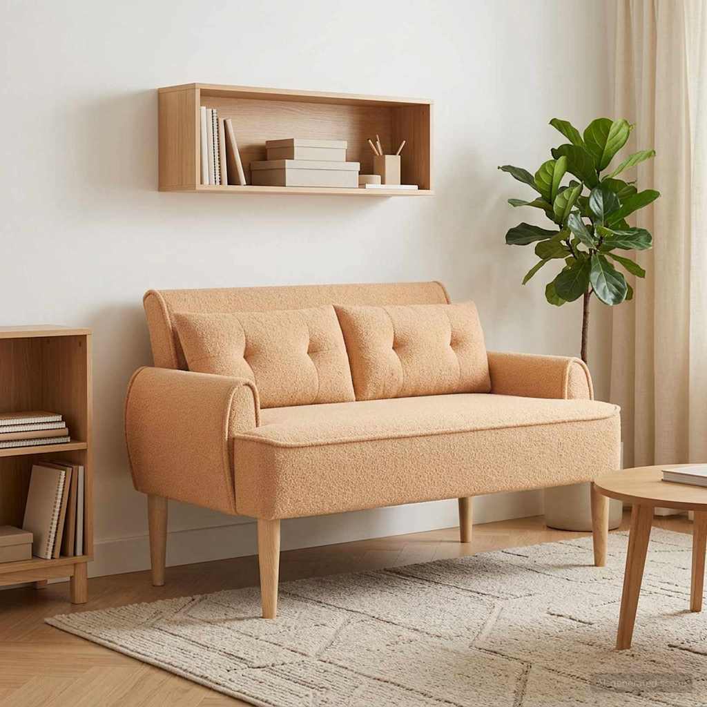 Loungebank met knopencomfort Beige 117 x 67 x 77 cm Bouclé is nu te koop bij PeponiXL, paradijselijk wonen!