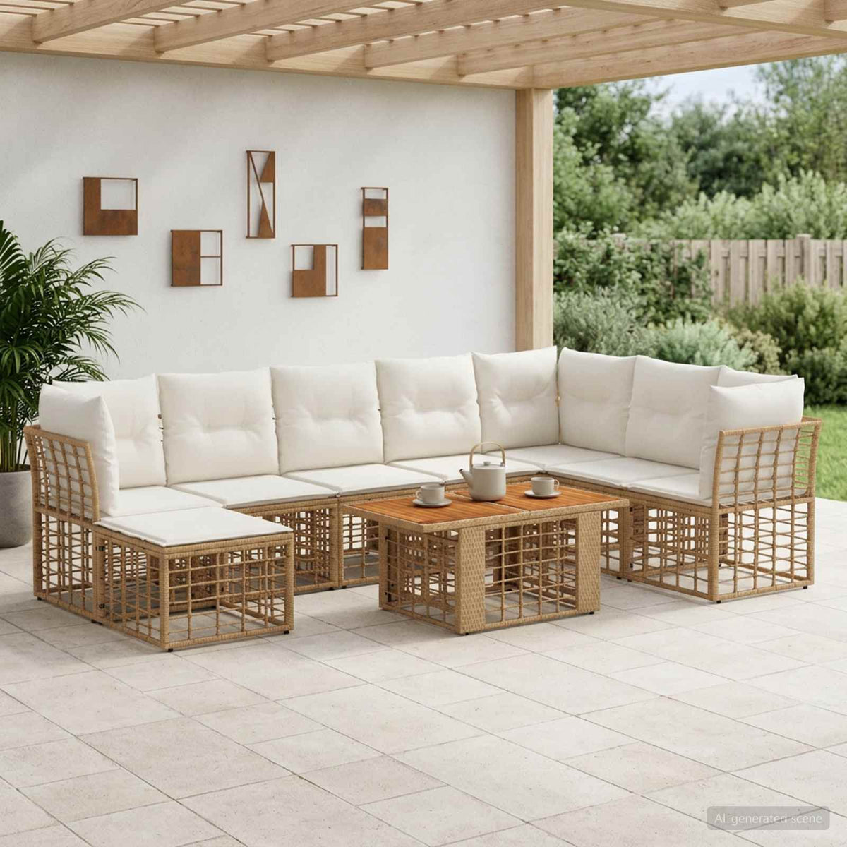 Tuinbankenset 9 st Natuurlijk en Crème Wit poly rattan is nu te koop bij PeponiXL, paradijselijk wonen!