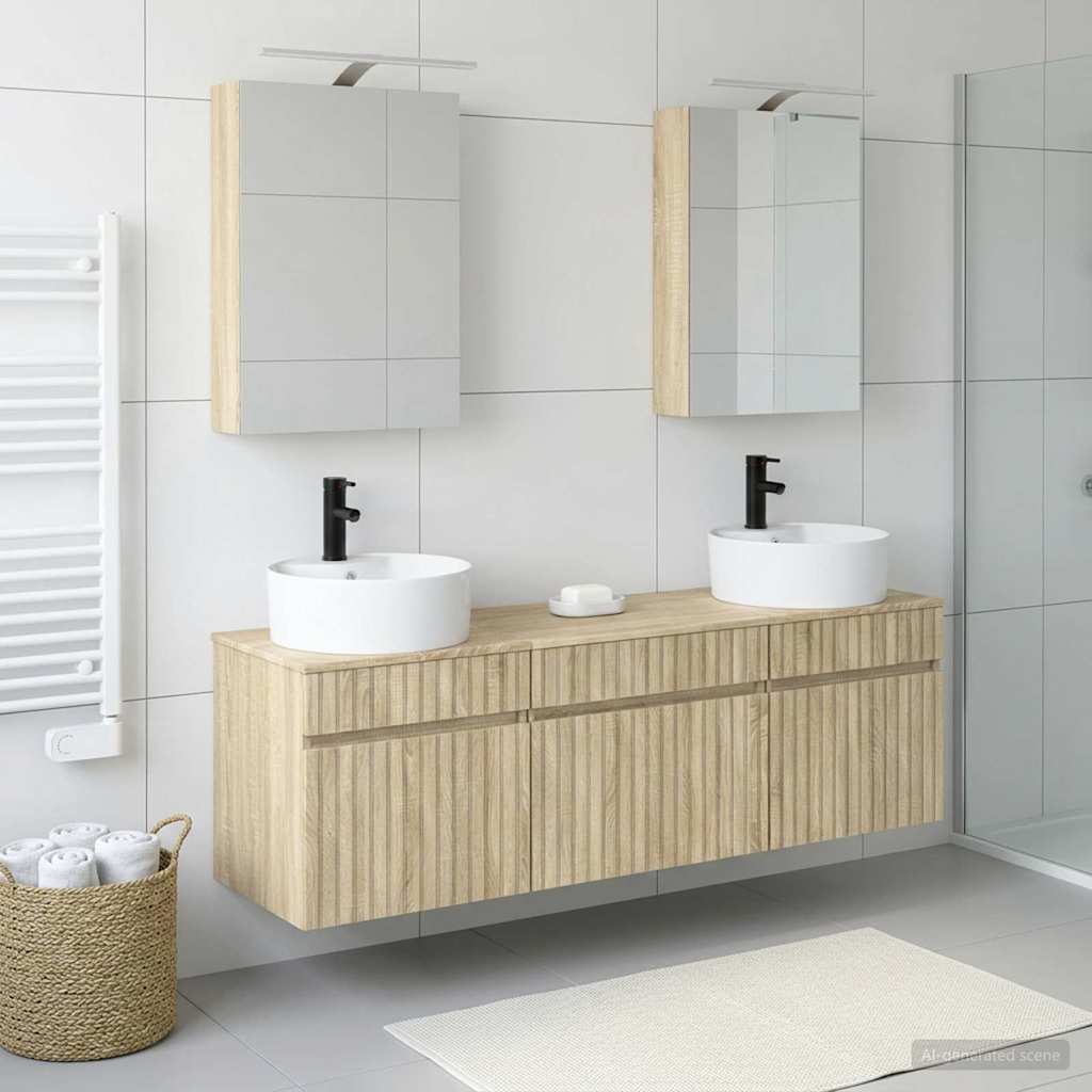 Badkamerkastenset 5 st Sonoma Eiken Bewerkt hout is nu te koop bij PeponiXL, paradijselijk wonen!