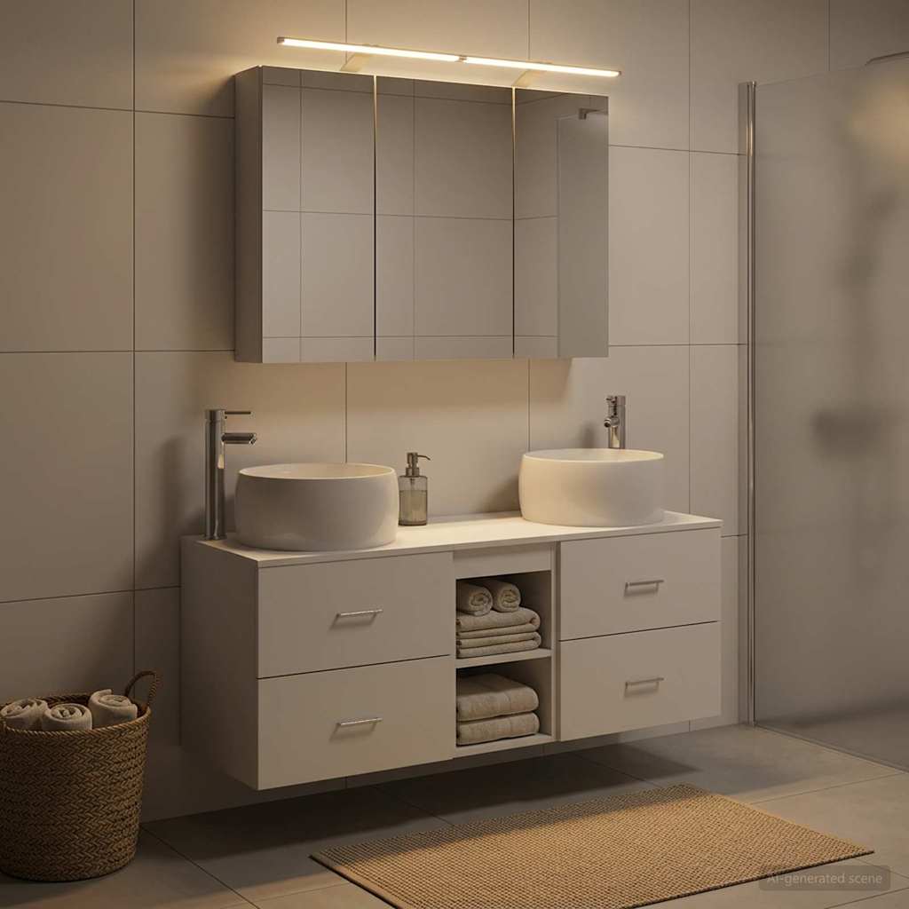 Badkamermeubelset 4 st Wit Bewerkt hout en glas is nu te koop bij PeponiXL, paradijselijk wonen!