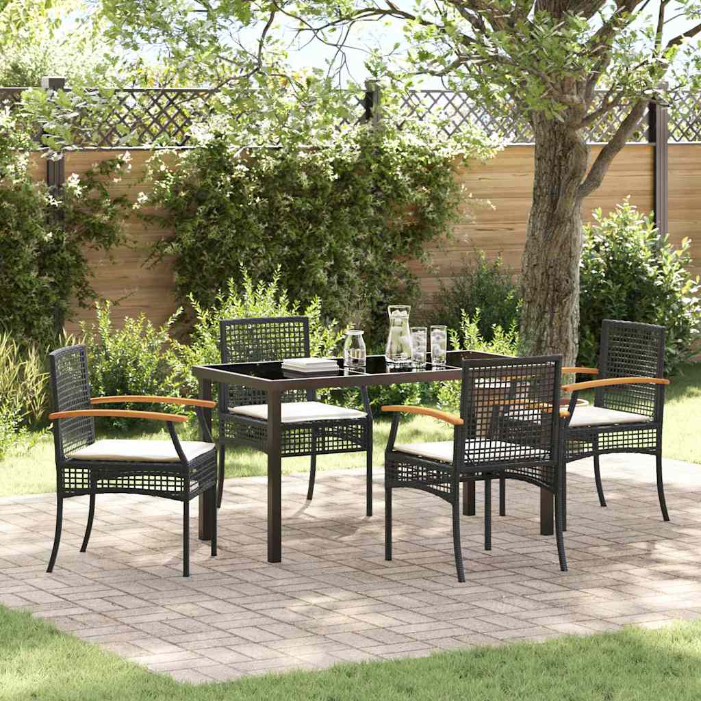 Tuin eettafelset met kussen 5 pcs Zwart Rattan is nu te koop bij PeponiXL, paradijselijk wonen!
