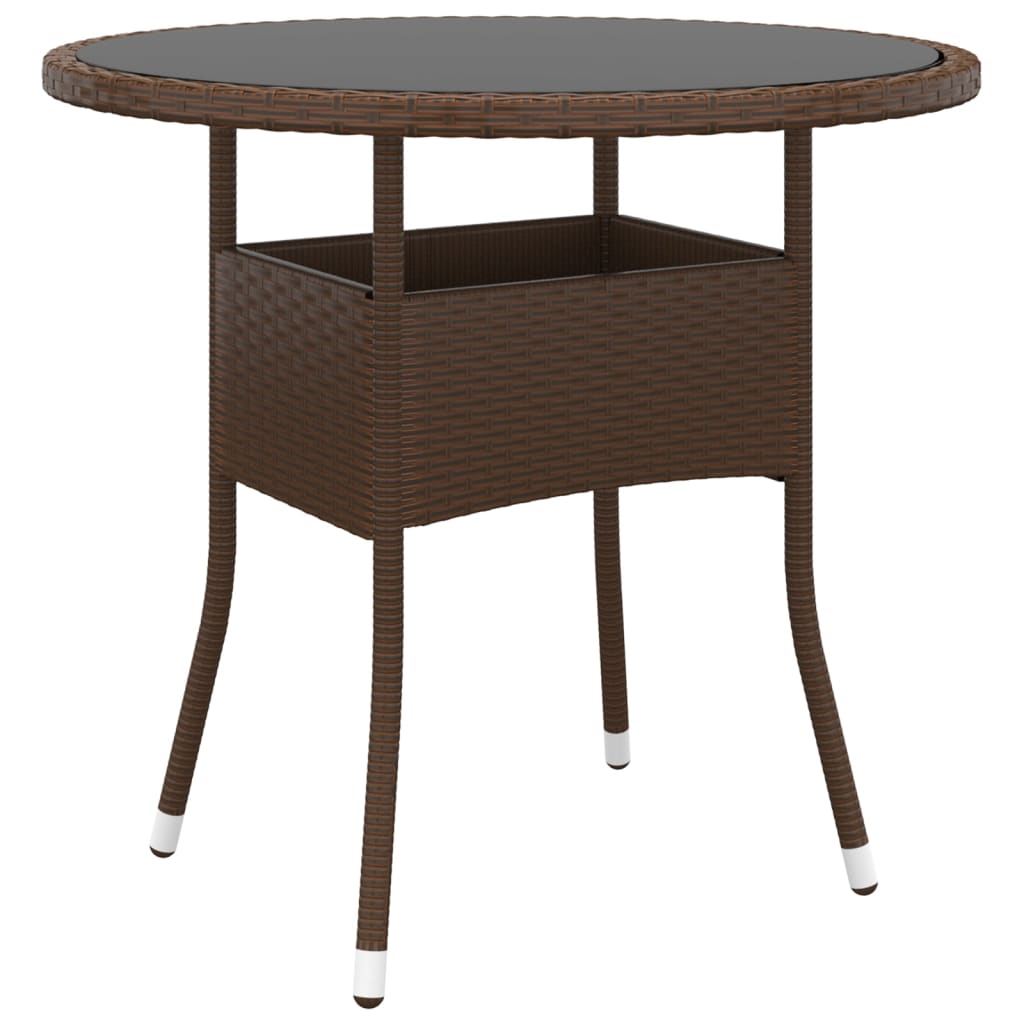 Tuintafel Ø80x75 cm gehard glas en poly rattan bruin is nu te koop bij PeponiXL, paradijselijk wonen!