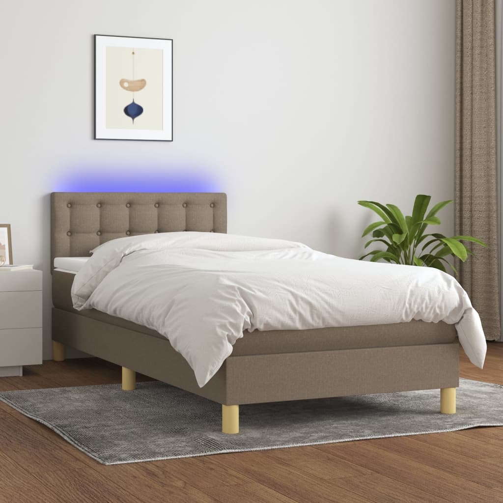 Boxspring met matras en LED stof taupe 90x190 cm is nu te koop bij PeponiXL, paradijselijk wonen!