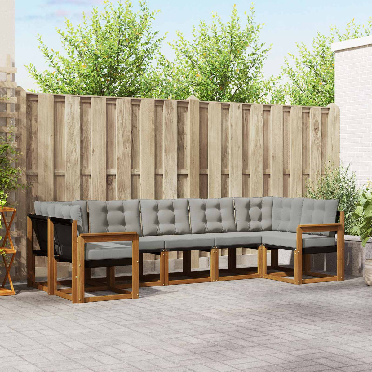Buiten bankenset met kussen 7 pcs Natuurlijk en Lichtgrijs is nu te koop bij PeponiXL, paradijselijk wonen!