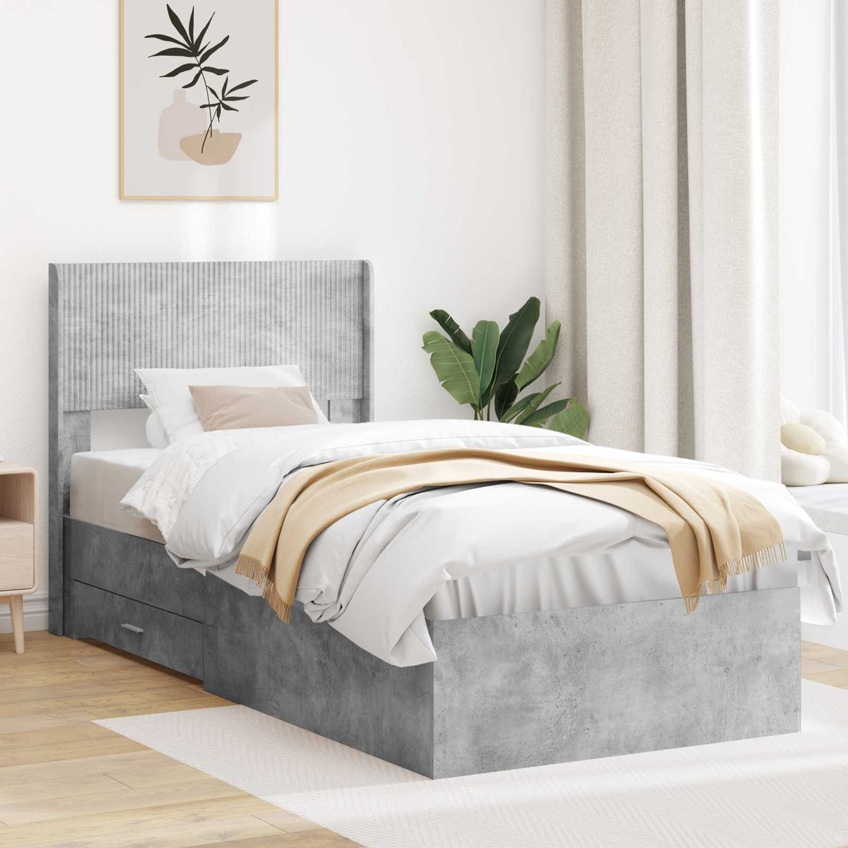 Bedframe met opbergruimte en hoofdbord Betongrijs 100 x 200 cm is nu te koop bij PeponiXL, paradijselijk wonen!