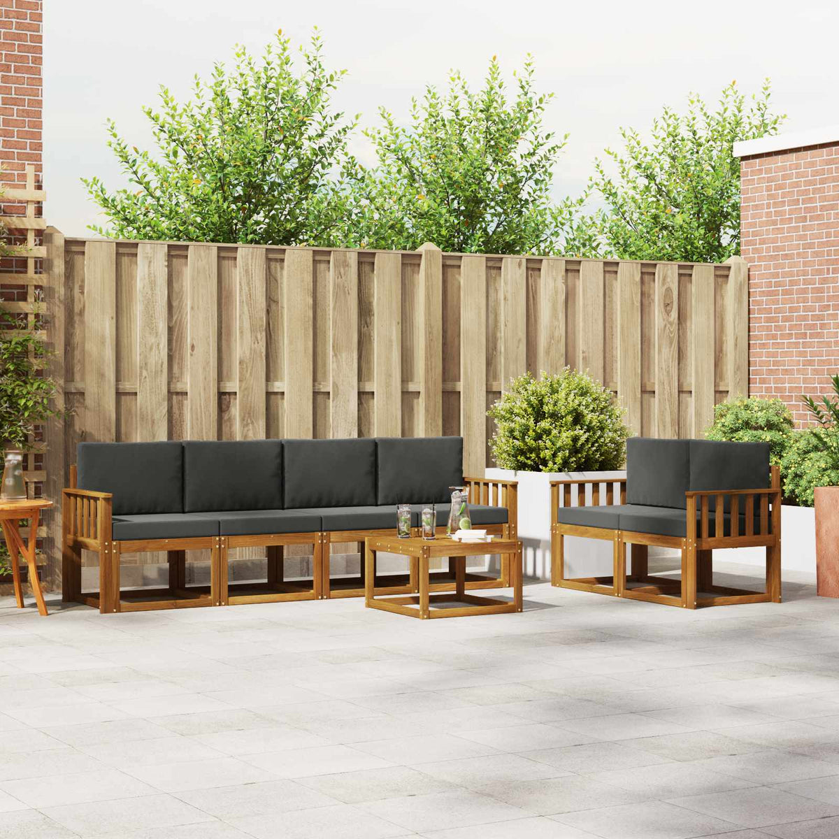 Buiten bankenset met kussen 7 pcs Natuurlijk en Antraciet is nu te koop bij PeponiXL, paradijselijk wonen!