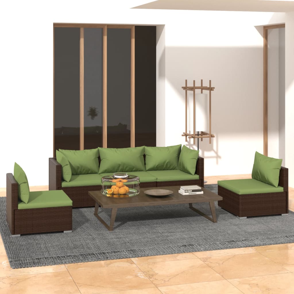 5-delige Loungeset met kussens poly rattan bruin is nu te koop bij PeponiXL, paradijselijk wonen!