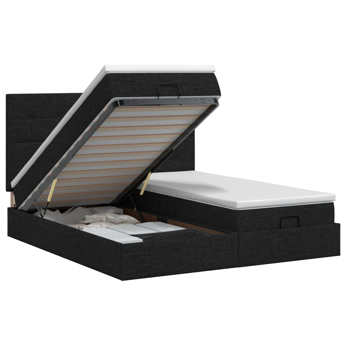 Ottoman bed met matras met hoofdeinde 2 st Zwart Stof is nu te koop bij PeponiXL, paradijselijk wonen!