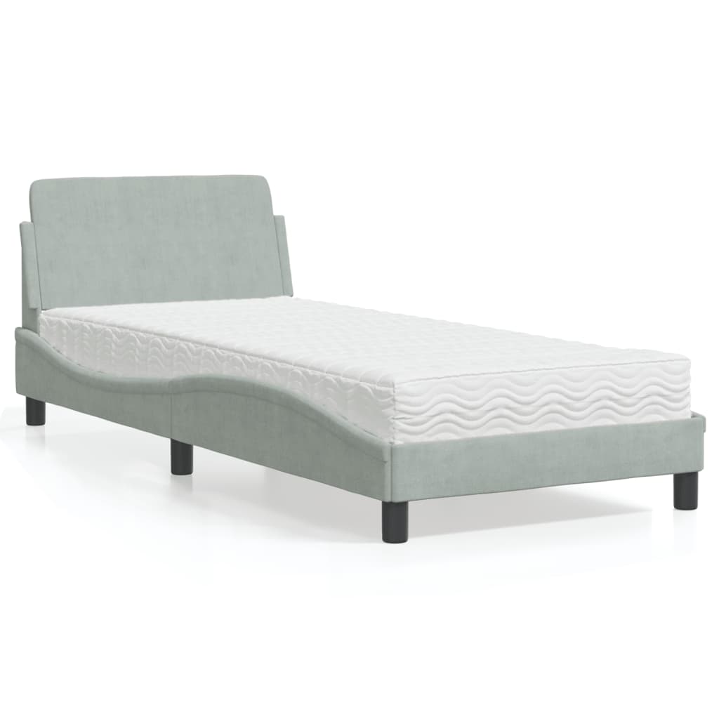 Bed met matras "Dover" fluweel lichtgrijs 80x200 cm is nu te koop bij PeponiXL, paradijselijk wonen!