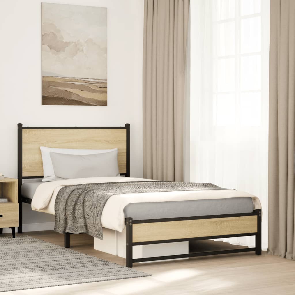 Bedframe zonder matras metaal sonoma eikenkleurig 100x200 cm is nu te koop bij PeponiXL, paradijselijk wonen!