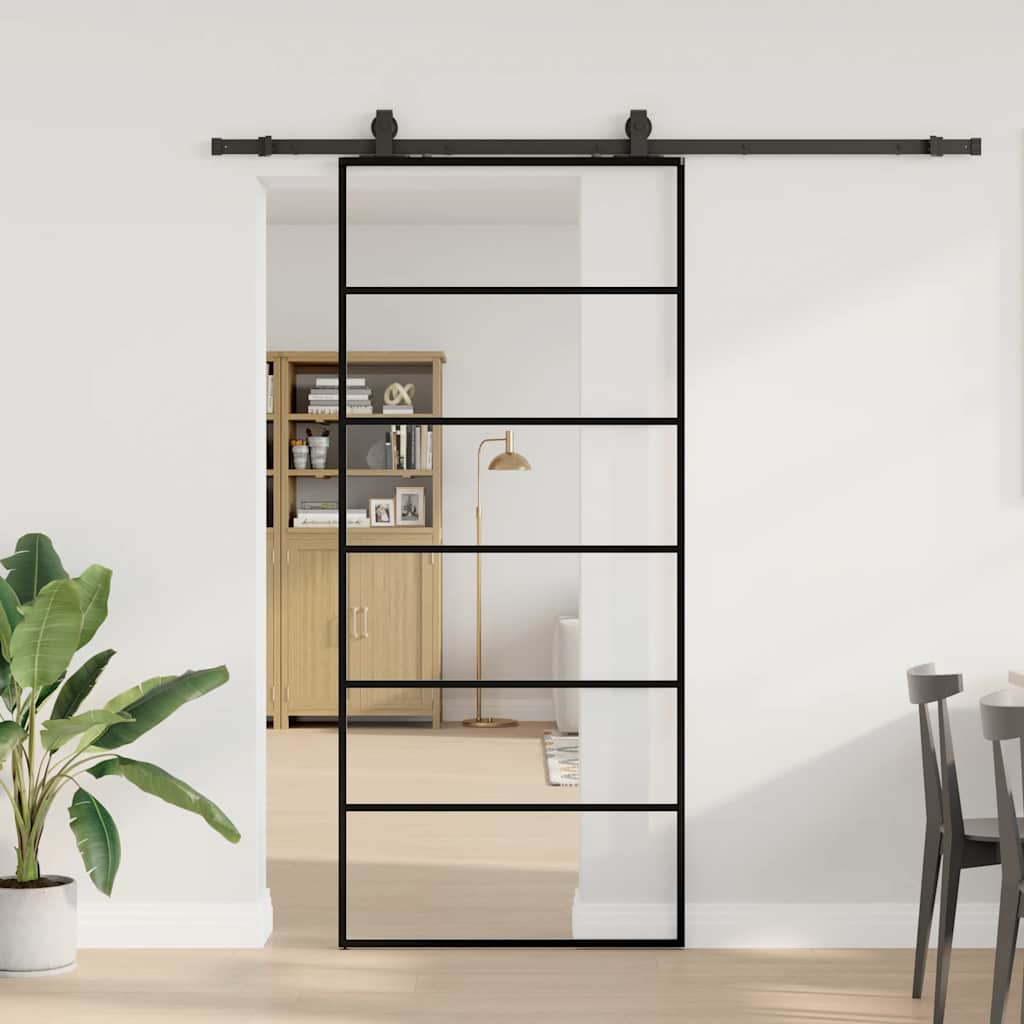 Schuifdeur met beslagset 90x205 cm ESG glas zwart is nu te koop bij PeponiXL, paradijselijk wonen!