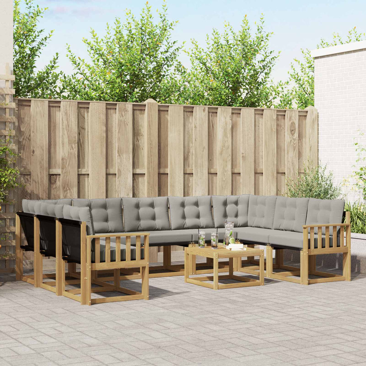 Buiten bankenset met kussen 10 pcs Wit en Lichtgrijs is nu te koop bij PeponiXL, paradijselijk wonen!