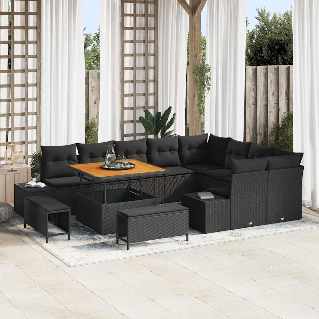 Tuinbankenset met kussen 12 pcs Zwart poly rattan is nu te koop bij PeponiXL, paradijselijk wonen!