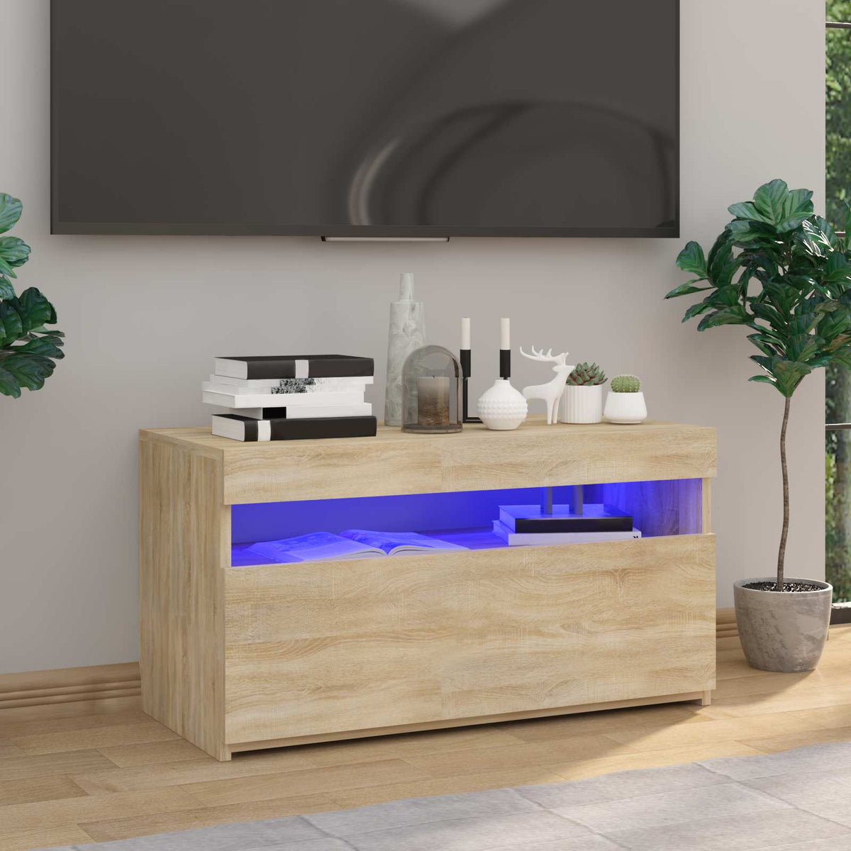Tv-meubel met LED-verlichting 75x35x40 cm sonoma eikenkleurig is nu te koop bij PeponiXL, paradijselijk wonen!
