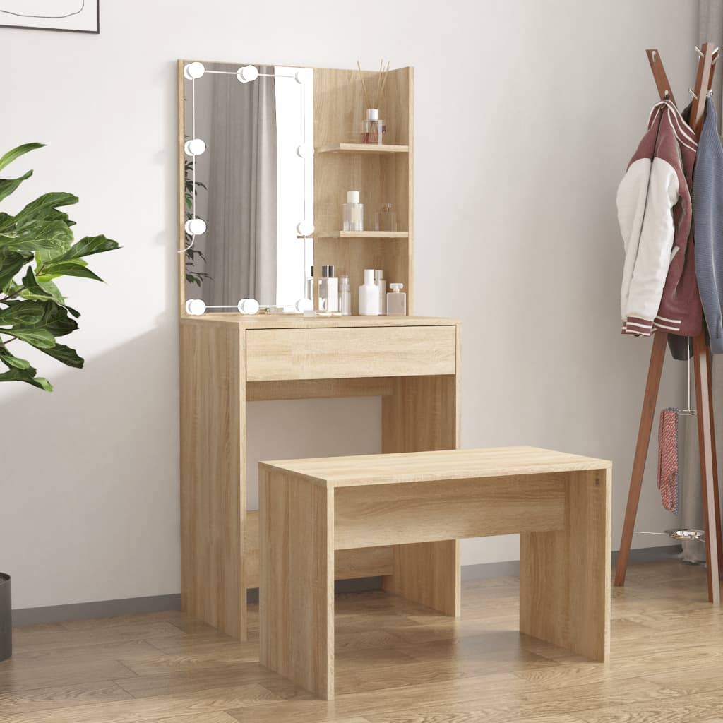 Kaptafelset met LED's bewerkt hout sonoma eikenkleurig is nu te koop bij PeponiXL, paradijselijk wonen!