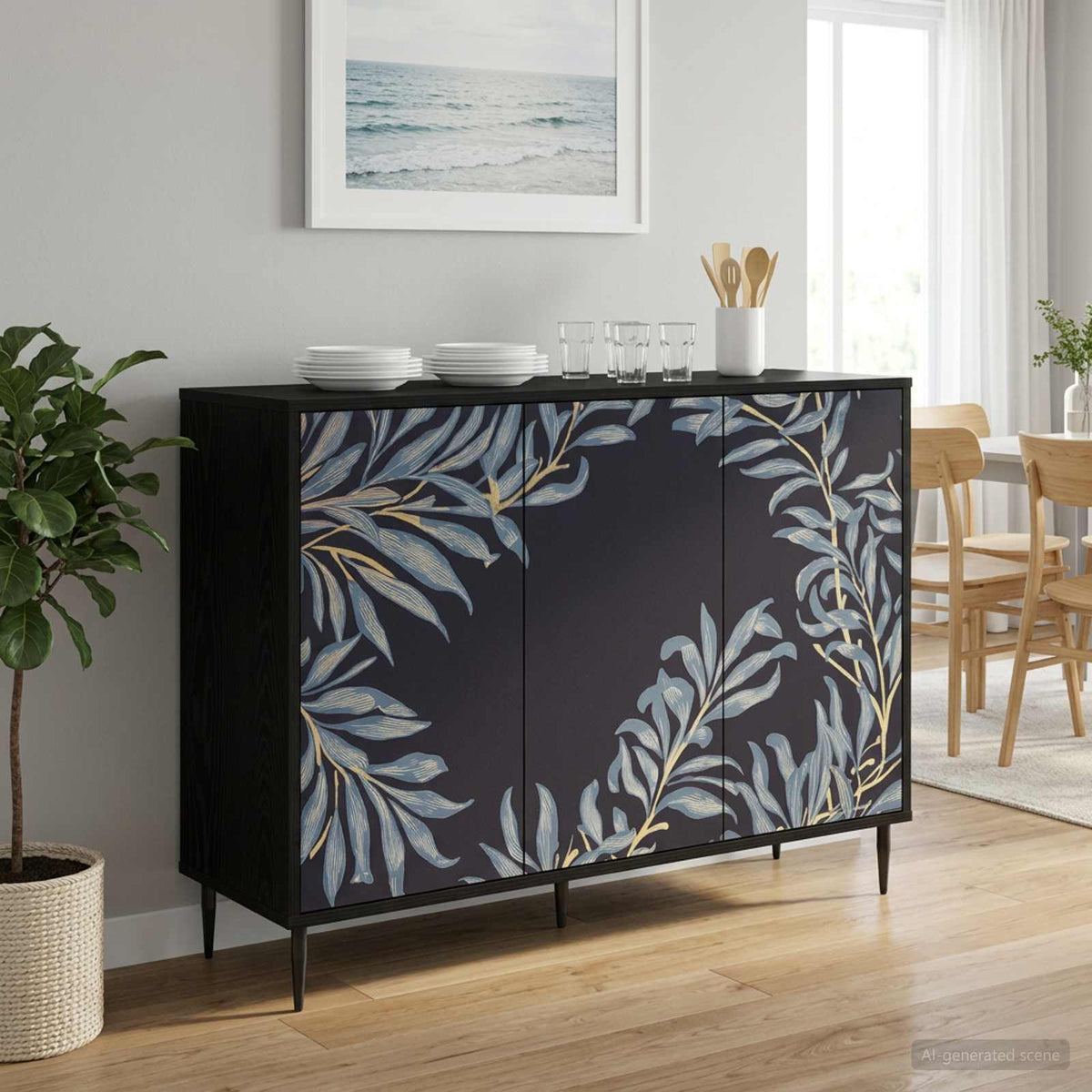 Dressoir DOKKUM Zwart eiken 102 x 33 x 76 cm Bewerkt hout is nu te koop bij PeponiXL, paradijselijk wonen!