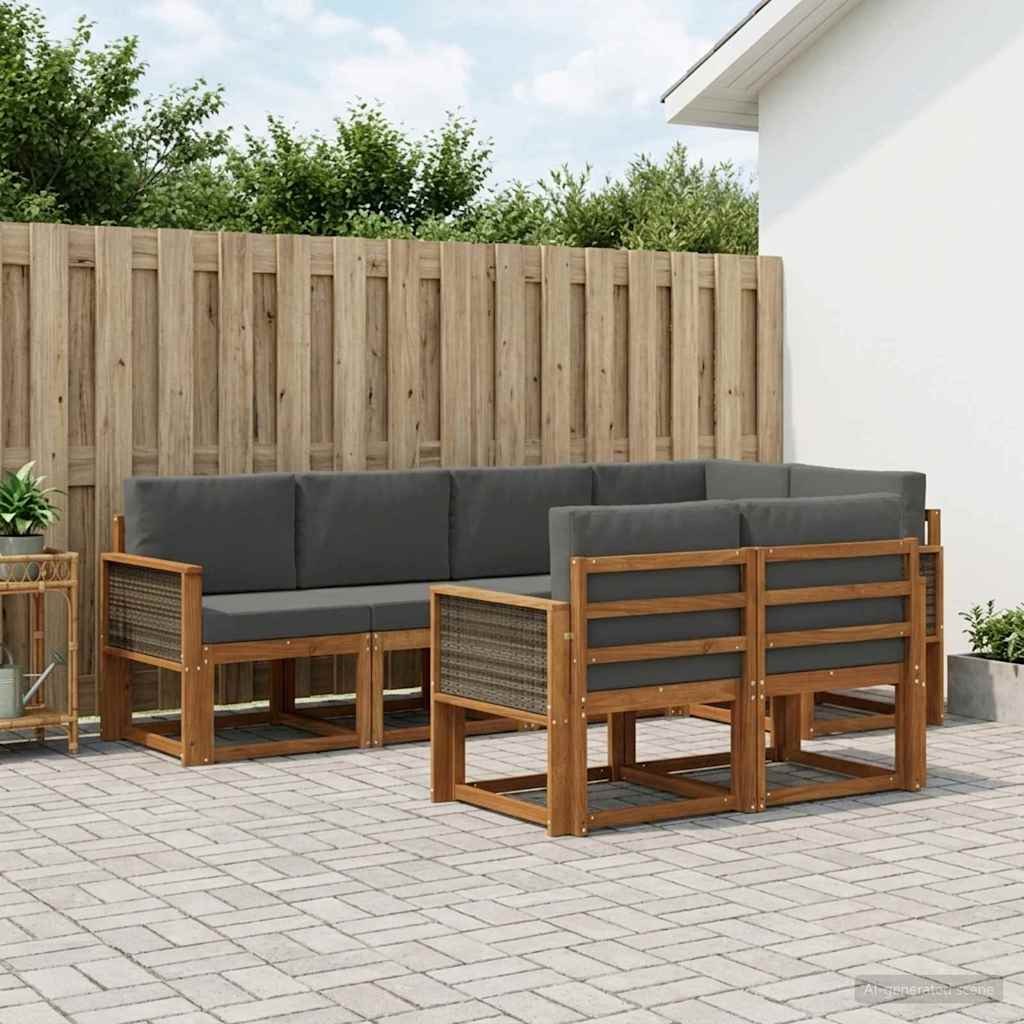 Buiten bankenset 7 pcs Natuurlijk en Antraciet Polyester is nu te koop bij PeponiXL, paradijselijk wonen!