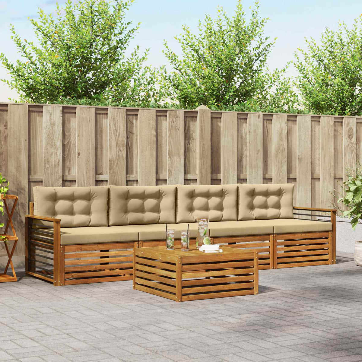 Buiten bankenset met kussen 5 pcs Natuurlijk en Beige is nu te koop bij PeponiXL, paradijselijk wonen!