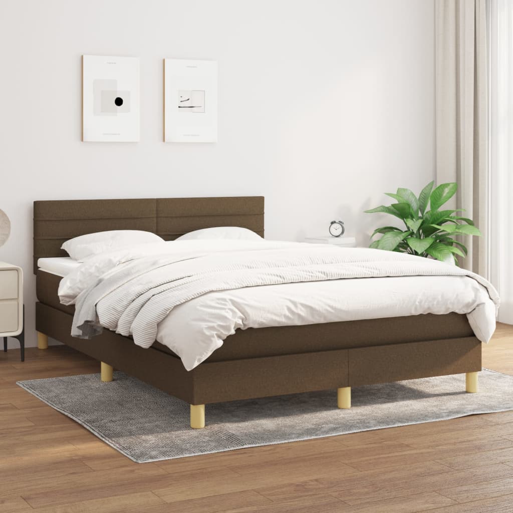 Boxspring met matras stof donkerbruin 140x190 cm is nu te koop bij PeponiXL, paradijselijk wonen!