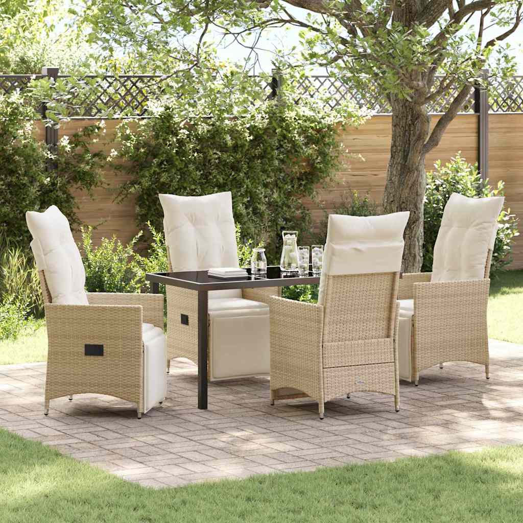 Tuin eettafelset met kussen 5 pcs Beige poly rattan is nu te koop bij PeponiXL, paradijselijk wonen!