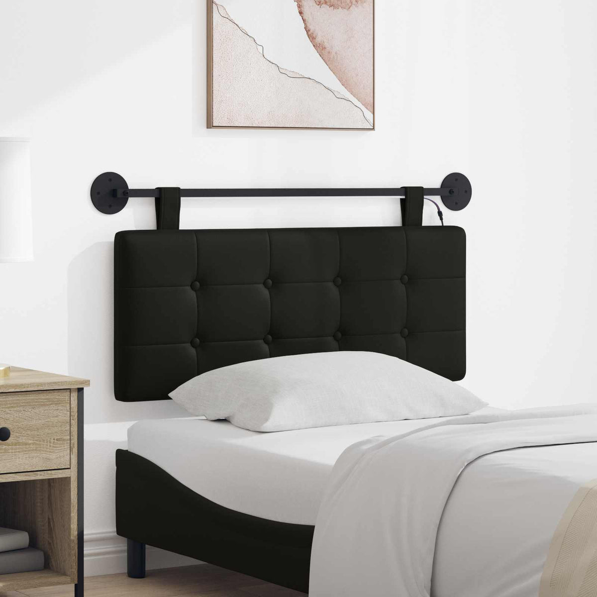 Hangend hoofdbord Met LED-verlichting Zwart Kunstleer is nu te koop bij PeponiXL, paradijselijk wonen!