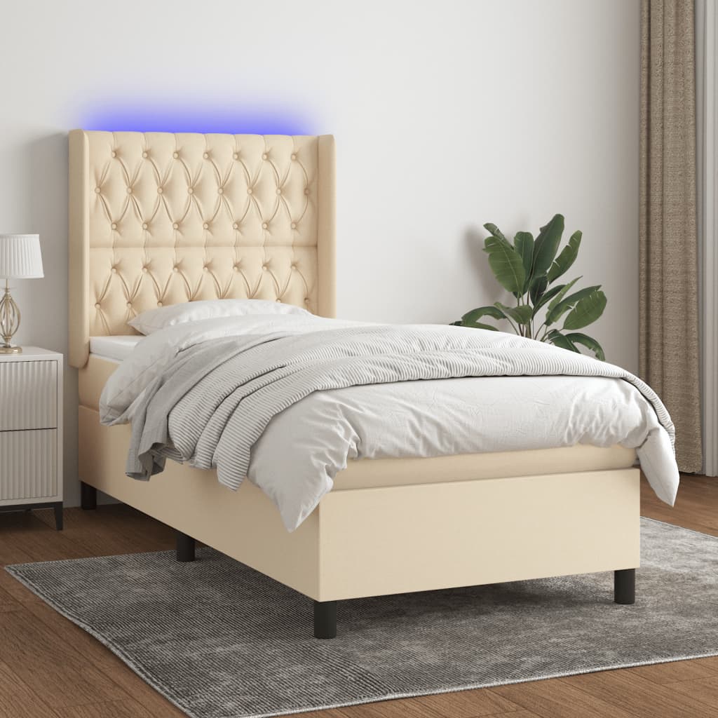 Boxspring met matras en LED stof crèmekleurig 90x190 cm is nu te koop bij PeponiXL, paradijselijk wonen!