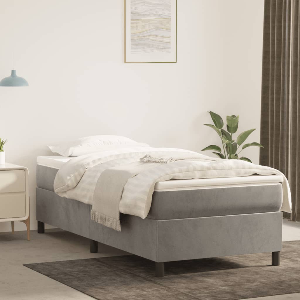 Boxspring met matras fluweel lichtgrijs 100x200 cm is nu te koop bij PeponiXL, paradijselijk wonen!