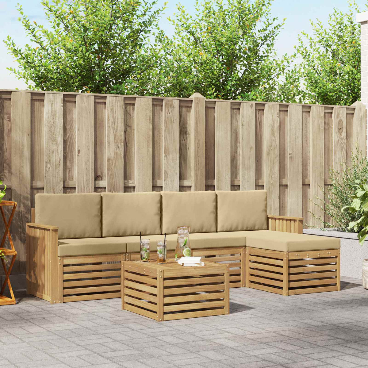 Buiten bankenset 6 pcs Wit en Beige 59 x 59 x 37 cm Polyester is nu te koop bij PeponiXL, paradijselijk wonen!