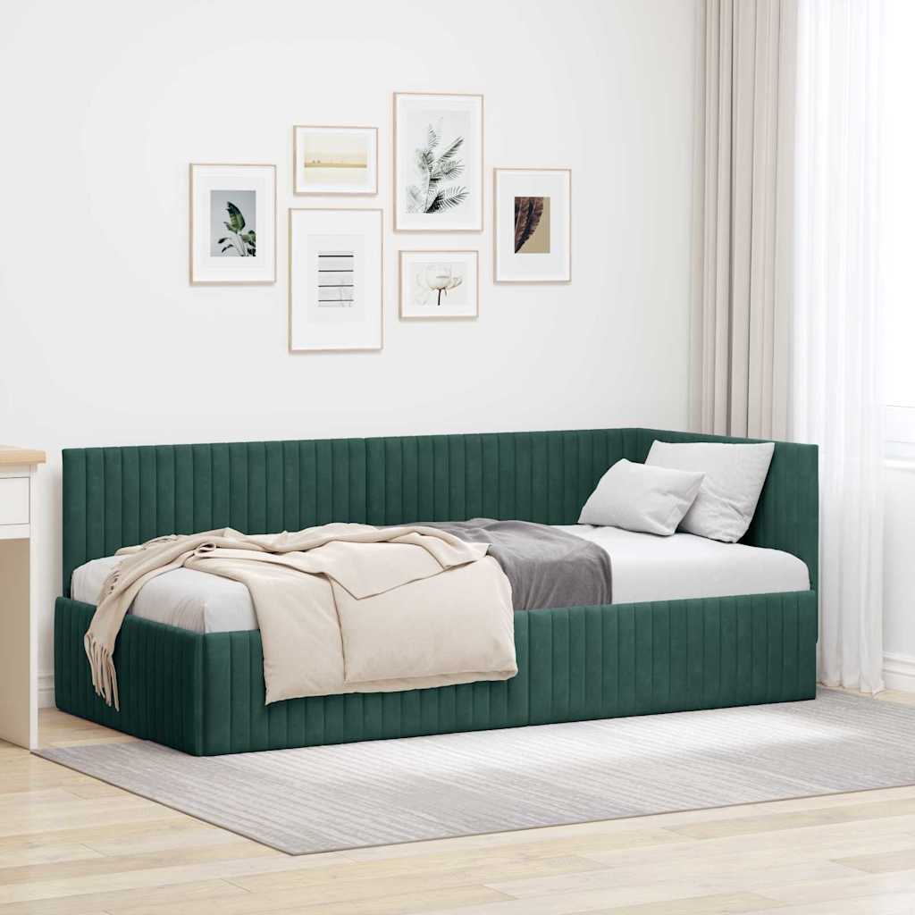 Hoekbedframe met hoofdeinde Donkergroen 90 cm x 200 cm Fluweel is nu te koop bij PeponiXL, paradijselijk wonen!