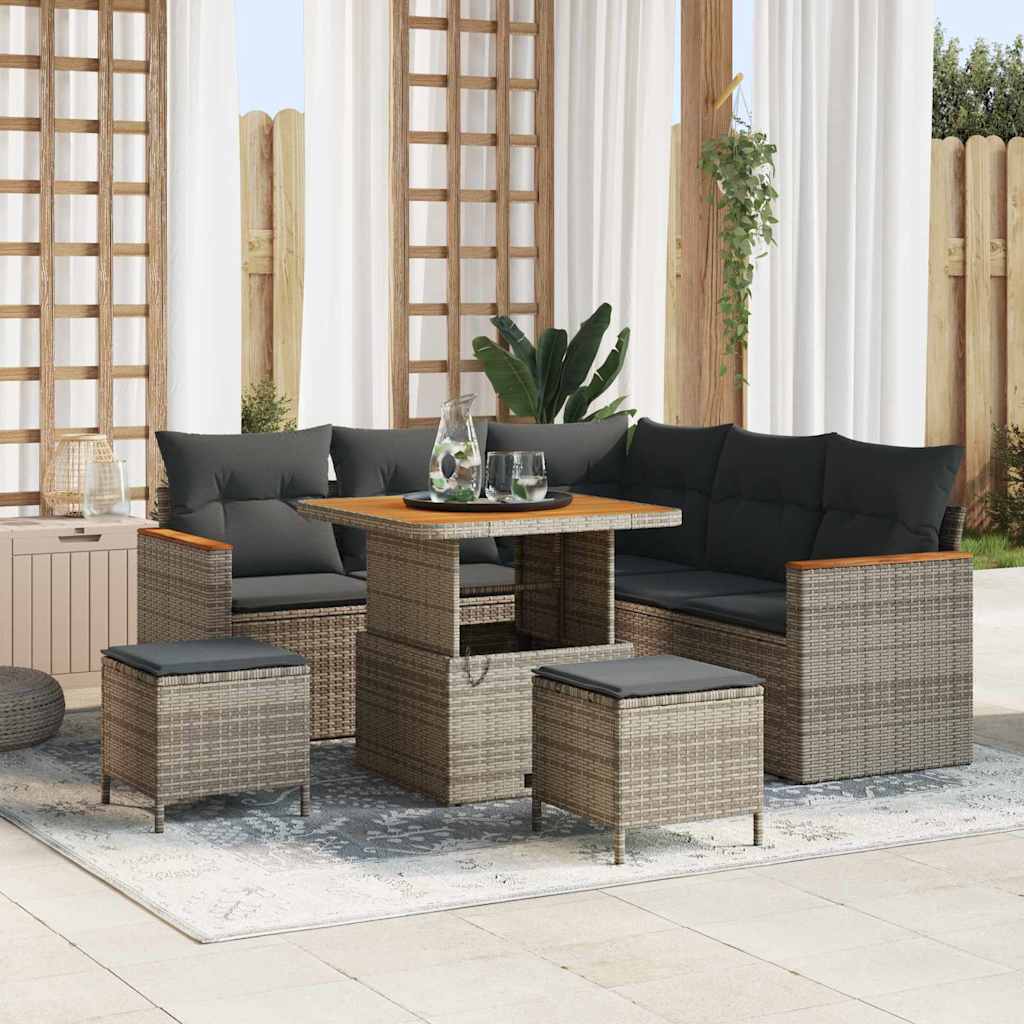 Tuin Sofa Set met kussen 8 pcs Grijs Poly riet is nu te koop bij PeponiXL, paradijselijk wonen!