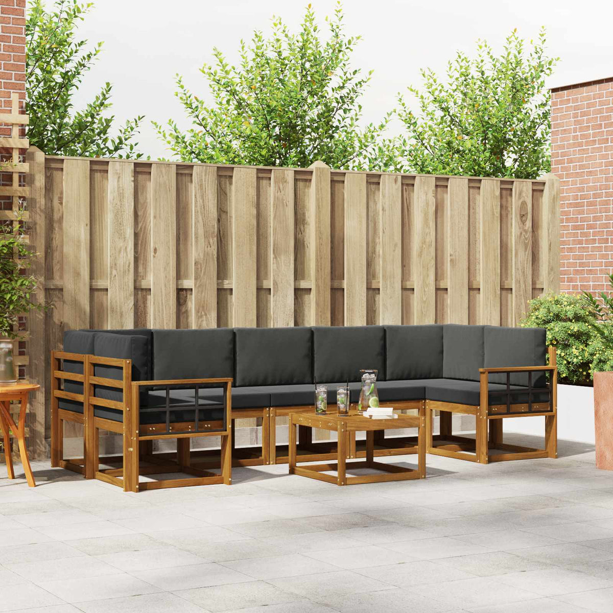 Buiten bankenset met kussen 8 pcs Natuurlijk en Antraciet is nu te koop bij PeponiXL, paradijselijk wonen!