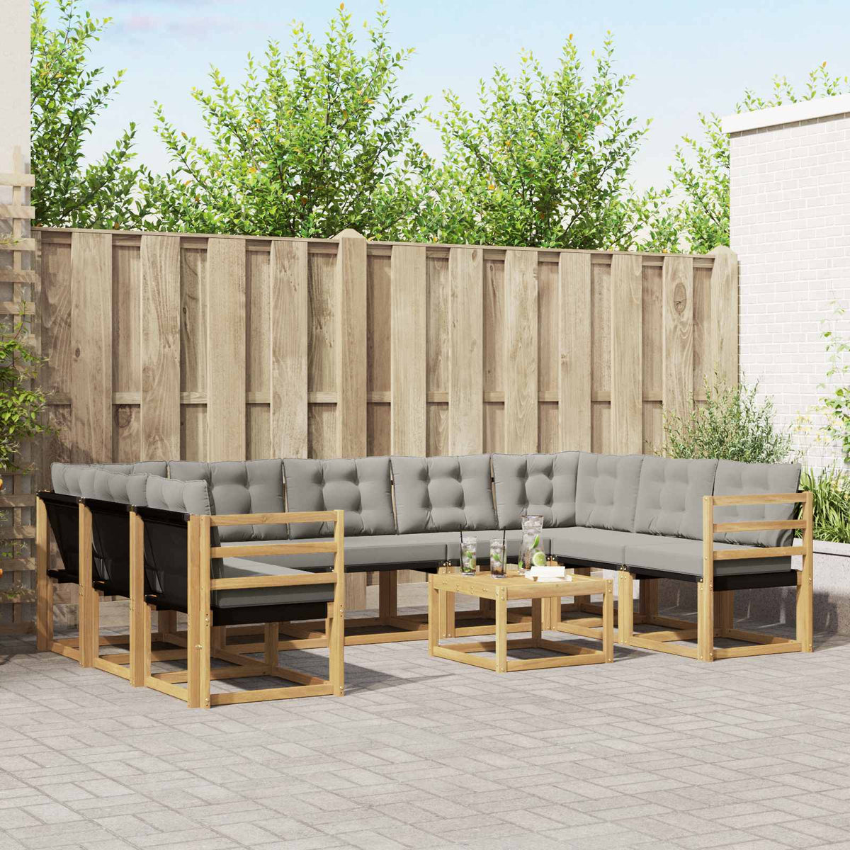 Buiten bankenset met kussen 10 pcs Wit en Lichtgrijs is nu te koop bij PeponiXL, paradijselijk wonen!