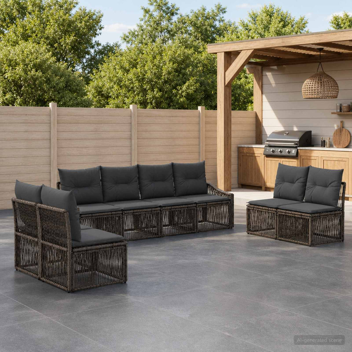 Tuinbankenset 8 pcs Grijs poly rattan is nu te koop bij PeponiXL, paradijselijk wonen!
