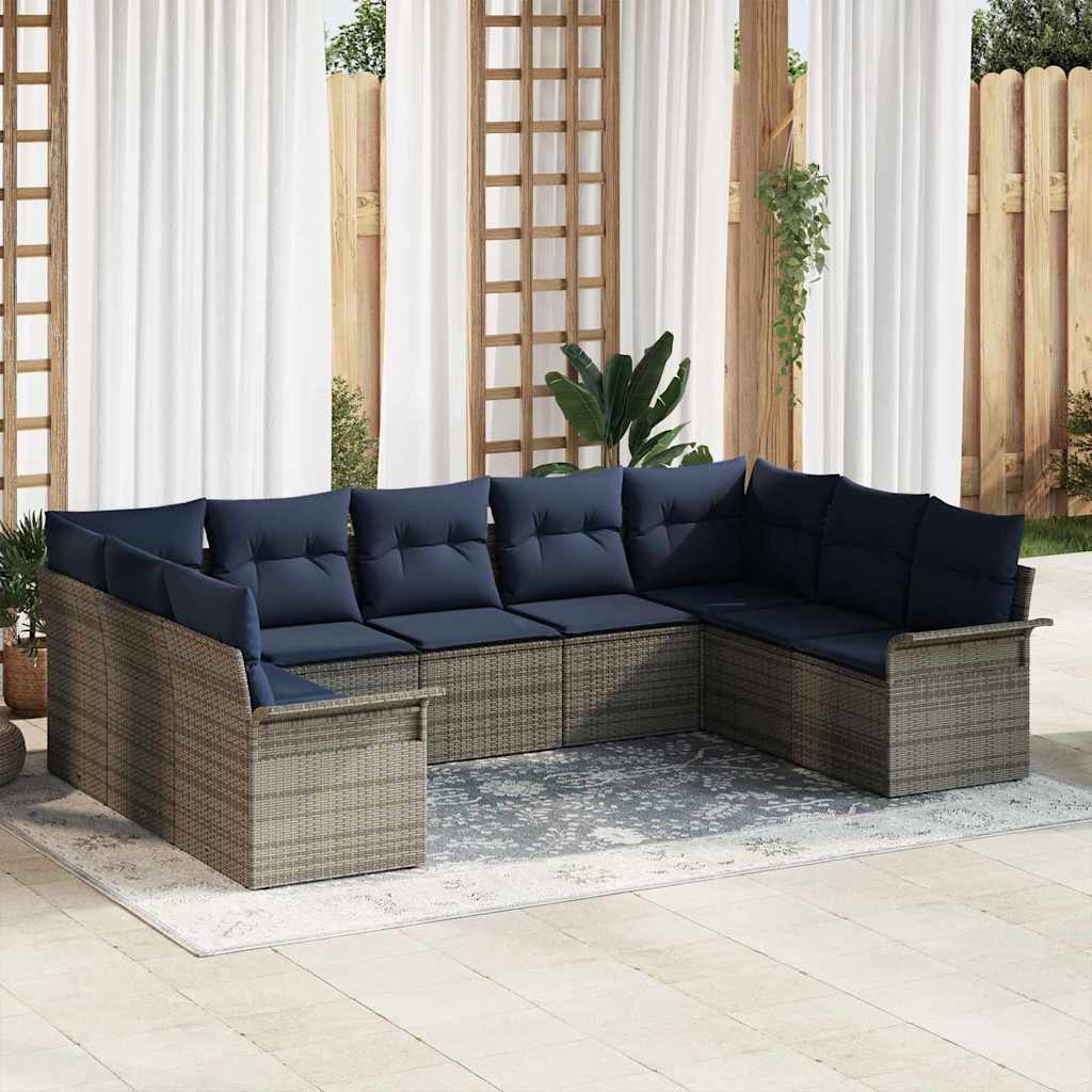 Tuin Sofa Set met kussen 9 pcs Grijs poly rattan is nu te koop bij PeponiXL, paradijselijk wonen!