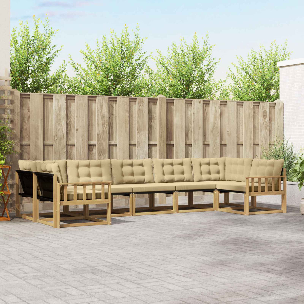 Buiten bankenset met kussen 7 pcs Wit en Beige is nu te koop bij PeponiXL, paradijselijk wonen!