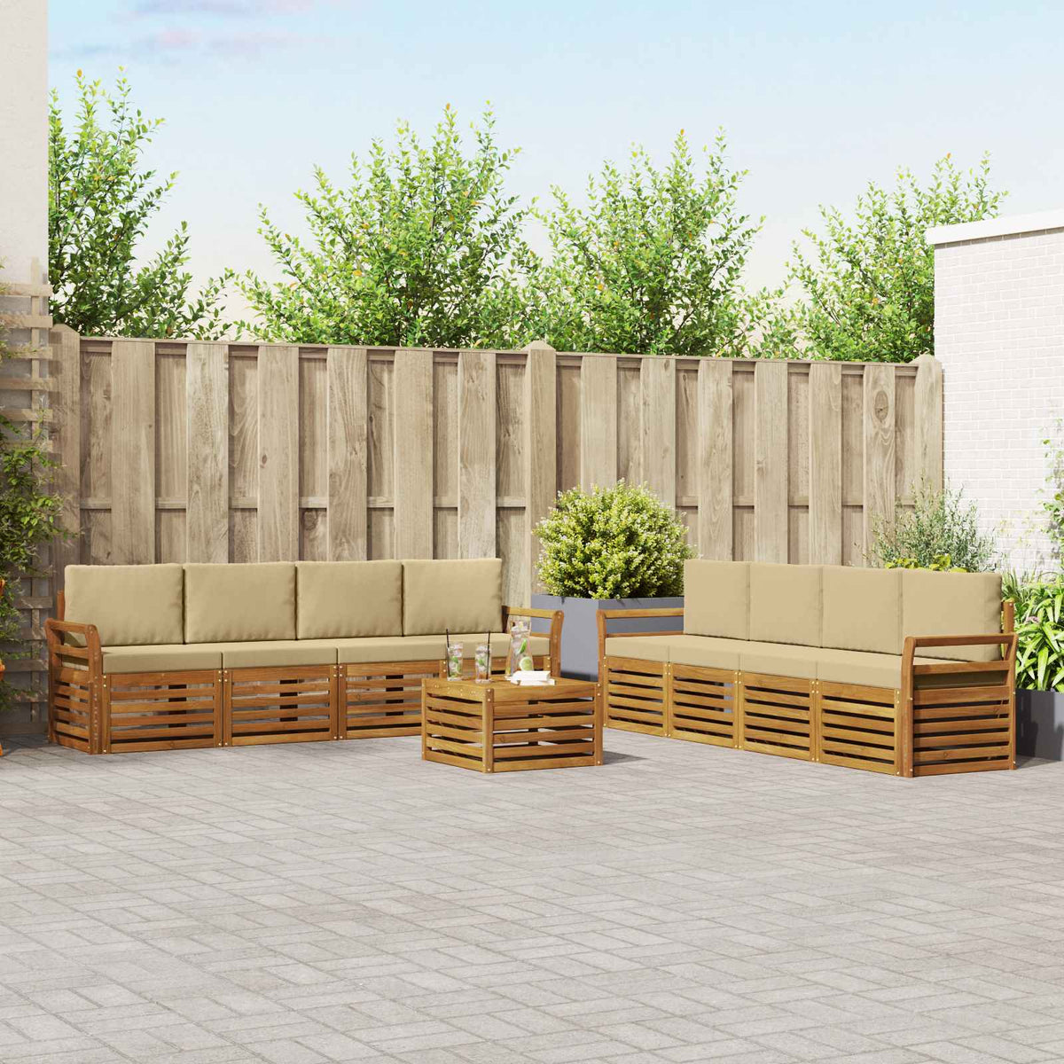 Sofa-Sets 9 pcs Natuurlijk en Beige Massief Acaciahout is nu te koop bij PeponiXL, paradijselijk wonen!