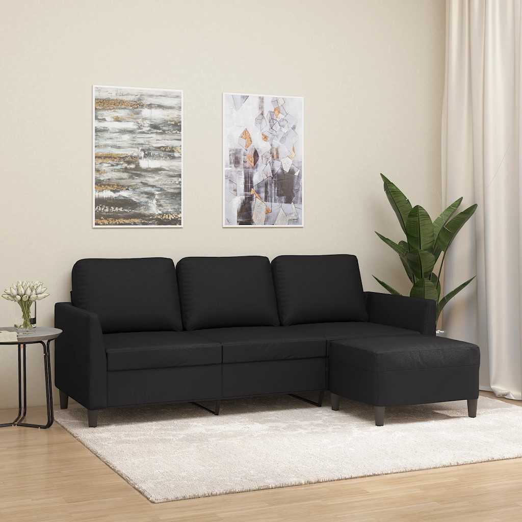Driezitsbank met voetenbank 180 cm kunstleer zwart is nu te koop bij PeponiXL, paradijselijk wonen!