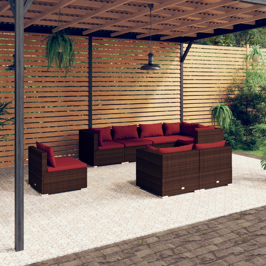 8-delige Loungeset met kussens poly rattan bruin is nu te koop bij PeponiXL, paradijselijk wonen!