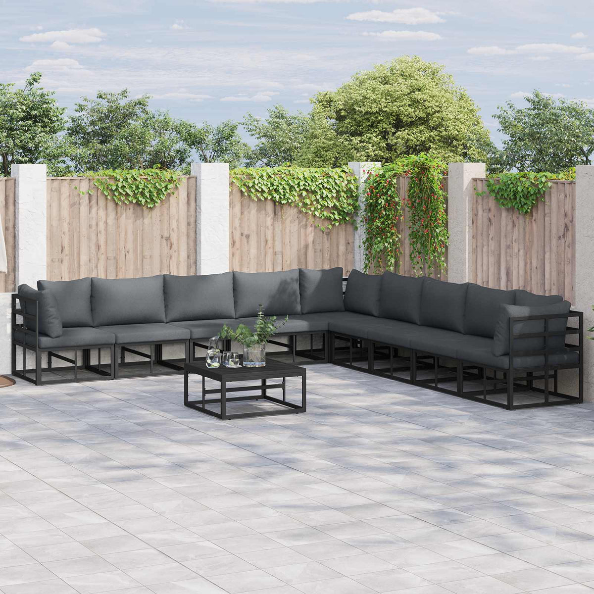 Tuinbankenset met kussen 9 pcs Zwart Aluminium is nu te koop bij PeponiXL, paradijselijk wonen!