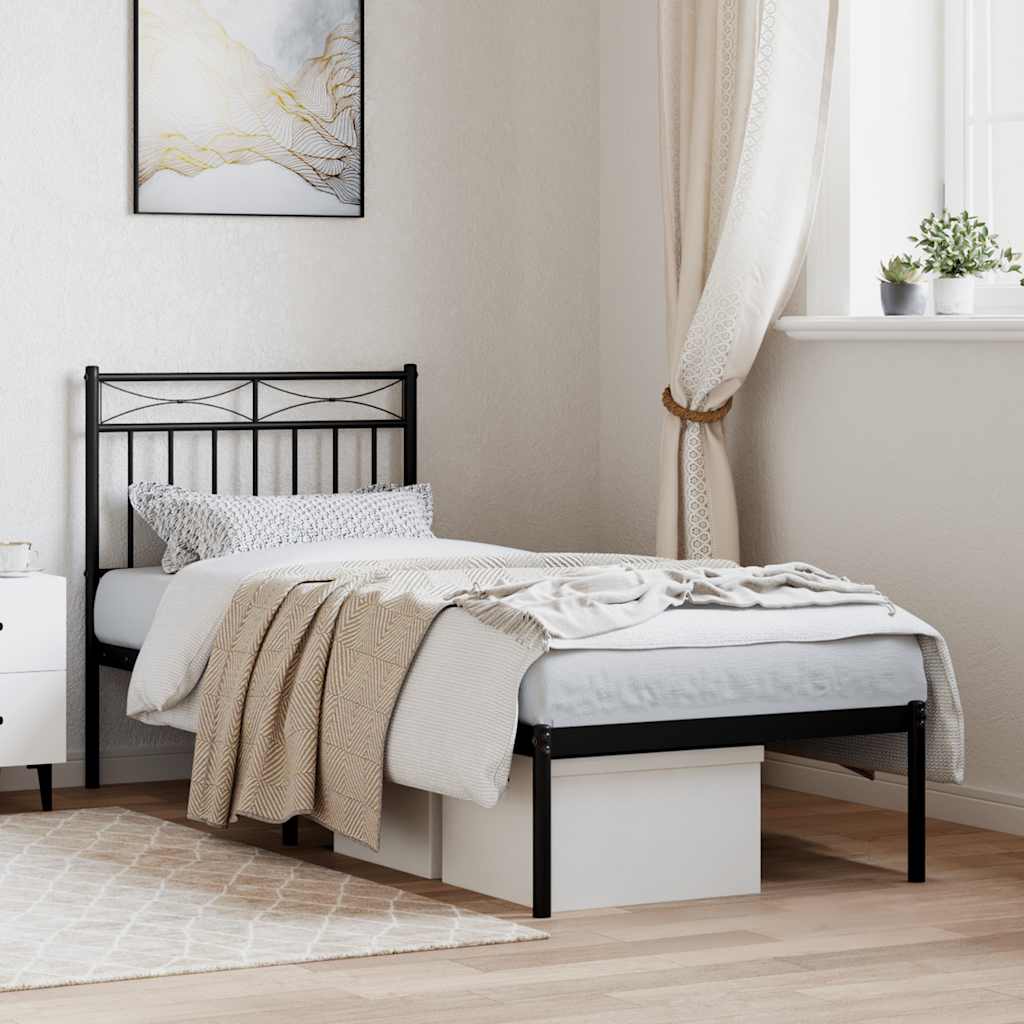 Bedframe met hoofdbord metaal zwart 75x190 cm is nu te koop bij PeponiXL, paradijselijk wonen!