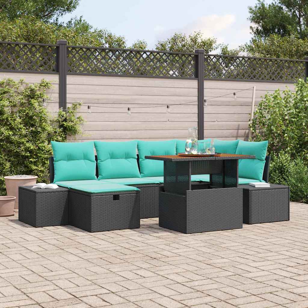 Tuin Sofa Set 7 st Zwart poly rattan is nu te koop bij PeponiXL, paradijselijk wonen!