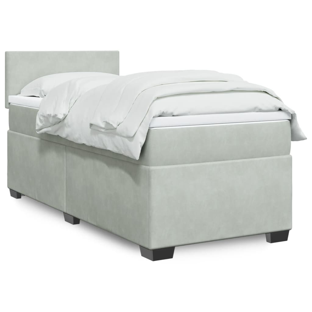 Boxspring met matras fluweel lichtgrijs 90x200 cm is nu te koop bij PeponiXL, paradijselijk wonen!