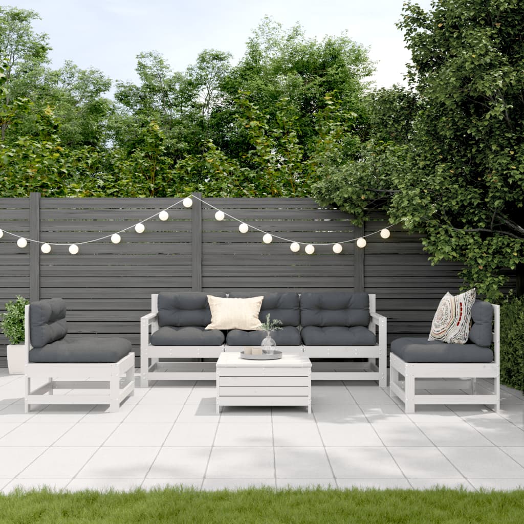 6-delige Loungeset met kussens massief grenenhout wit is nu te koop bij PeponiXL, paradijselijk wonen!