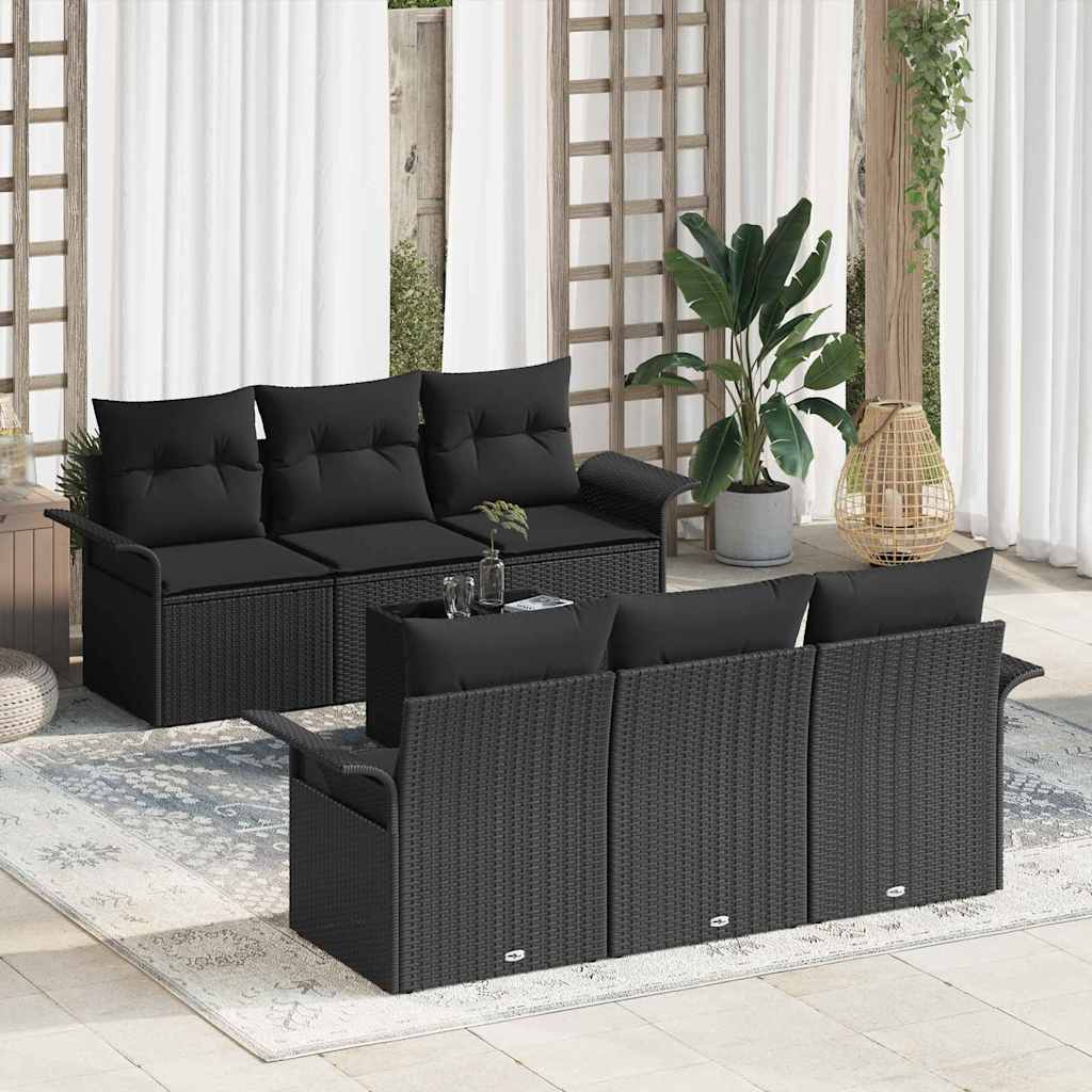 Tuin Sofa Set met kussen 7 pcs Zwart poly rattan is nu te koop bij PeponiXL, paradijselijk wonen!