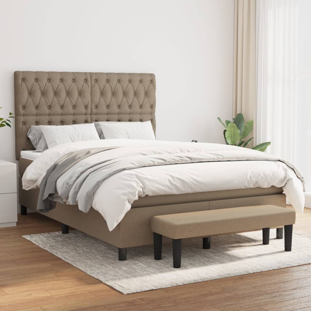 Boxspring met matras stof taupe 140x190 cm is nu te koop bij PeponiXL, paradijselijk wonen!